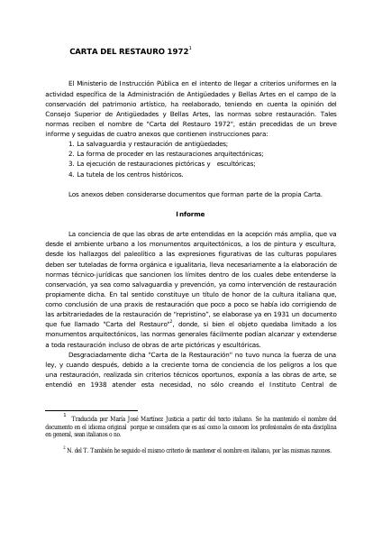 Portada de 1972 CARTA DEL RESTAURO