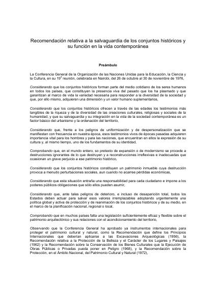 Portada de 1976 CARTA DE NAIROBI CONJUNTOS HISTÓRICOS