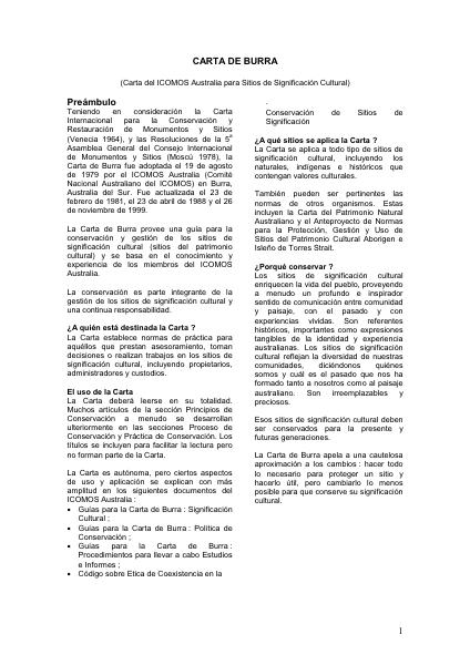 Portada de 1979 CARTA DE BURRA SITIOS CULTURALES