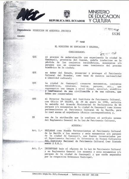 Portada de 4 ACUERDO 1442 Monumentos Y Parques De GYE