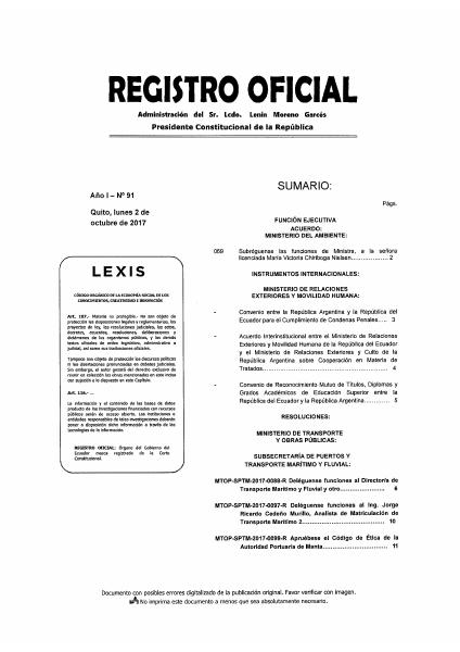 Portada de 4 RESOLUCION CNC 006 2017 Registro Oficial Nro 91
