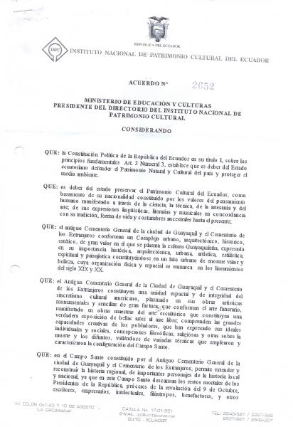 Portada de 7 ACUERDO 2652 CEMENTERIO DE GUAYAQUIL 16 X2003