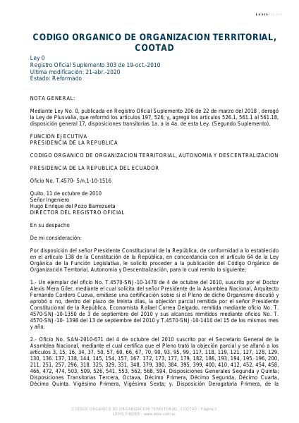 Portada de COOTAD