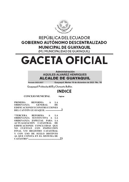 Portada de Gaceta 16 PRIMERA REFORMA A LA ORD EDIF