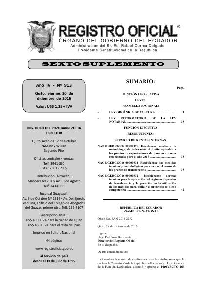 Portada de LEY ORGÁNICA DE CULTURA
