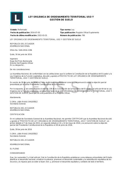 Portada de LEY ORGANICA DE ORDENAMIENTO TERRITORIAL USO Y GESTION DE SUELO (1)